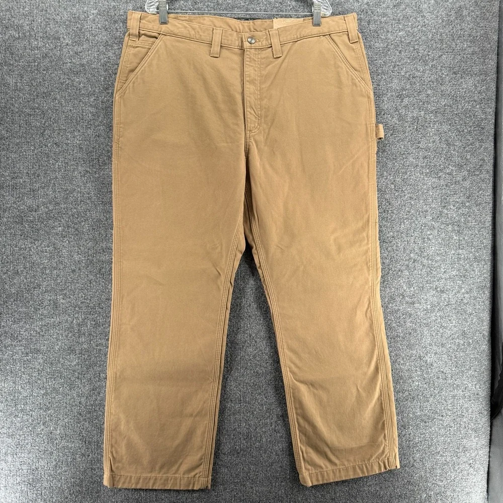 Carhartt Pant Mens 42x30 Tan Flannel Lined Twill Dungaree Carpenter Outdoor Work